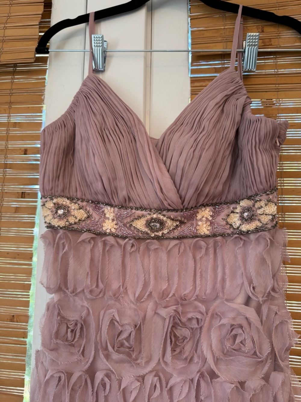 Sue Wong Dusty Rose Rosette Spaghetti Strap Mini Dress - Picture 2 of 5